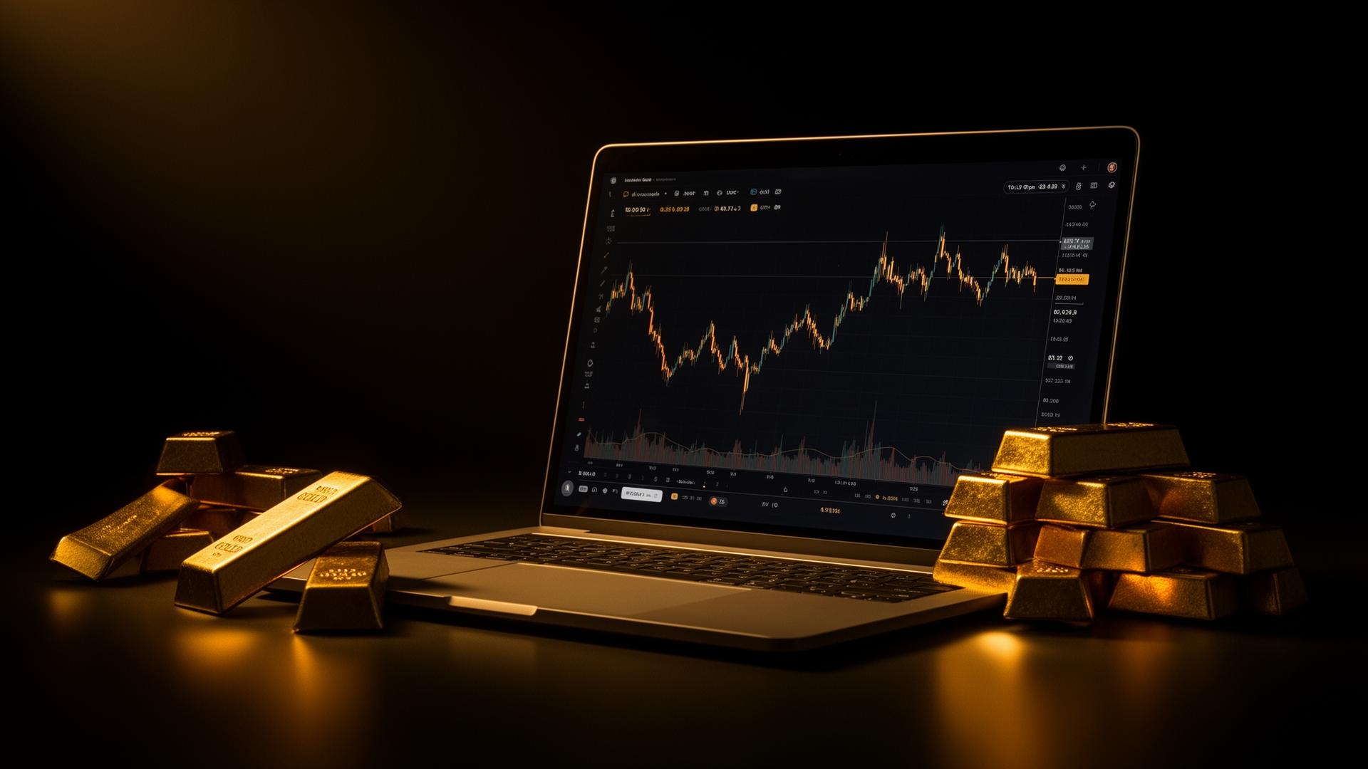 Trading Setup mit Laptop und Charts